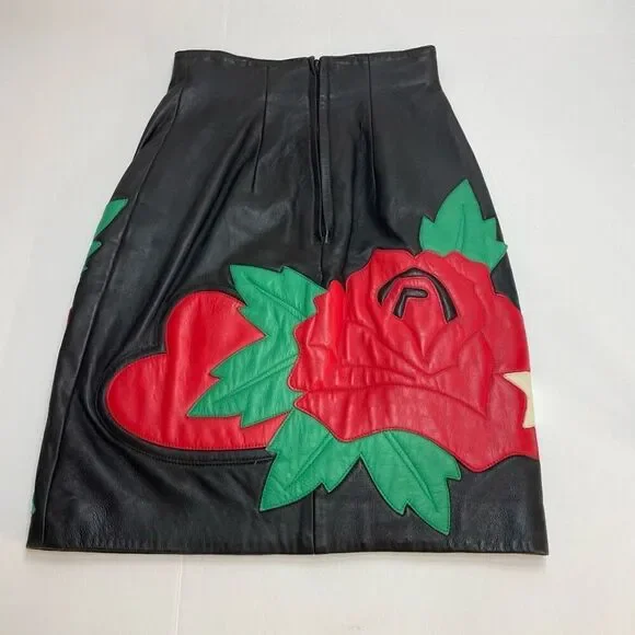 Michael Hoban North Beach Vintage Genuine Leather True Love Rose Skirt Size 1/2 - Picture 2 of 12